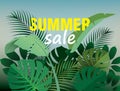 Branches of tropical plants with the inscription `SUMMER SALE`.